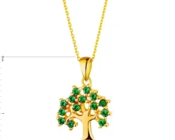 Złota zawieszka ze szmaragdami syntetycznymi - drzewko