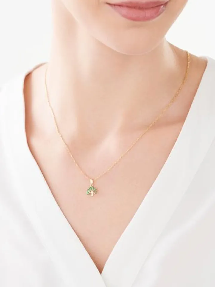 Złota zawieszka ze szmaragdami syntetycznymi - drzewko