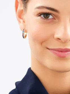 Złote kolczyki - koła, szkło szlifowane