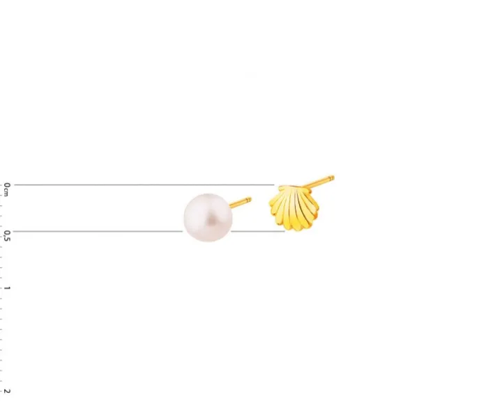 Złote kolczyki - perła, muszla