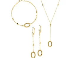 Złote kolczyki, bransoletka i naszyjnik  - komplet