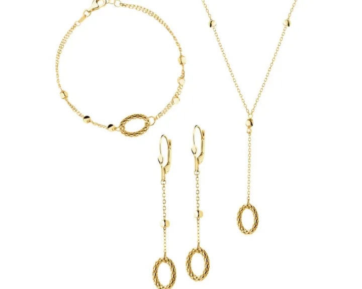 Złote kolczyki, bransoletka i naszyjnik - komplet