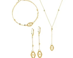 Złote kolczyki, bransoletka i naszyjnik  - komplet