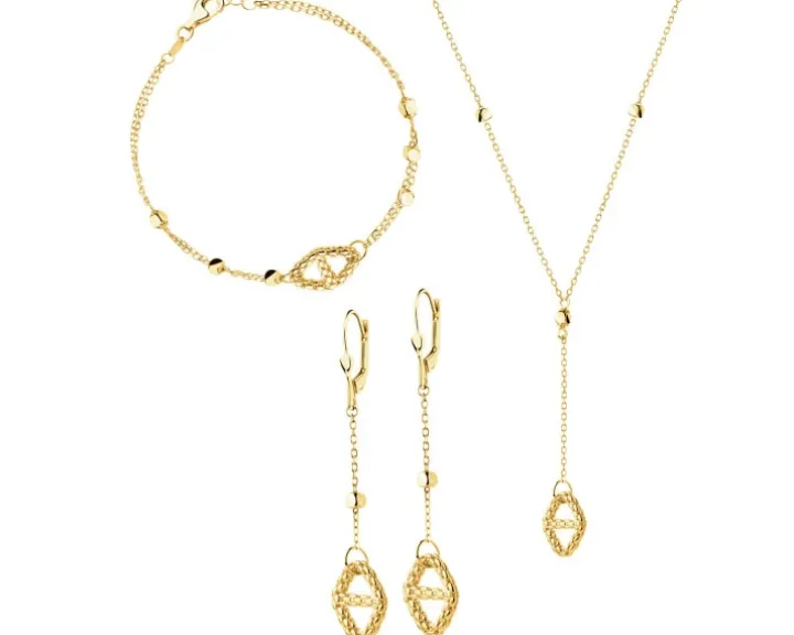 Złote kolczyki, bransoletka i naszyjnik - komplet