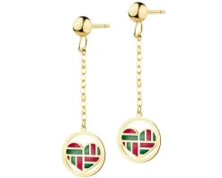 Złote kolczyki, bransoletka i naszyjnik z emalią - komplet - serca