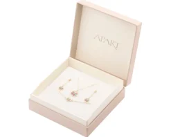 Złote kolczyki, bransoletka i naszyjnik z emalią - komplet - serca