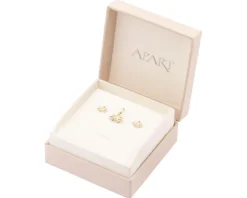 Złote kolczyki i zawieszka z cyrkoniami - komplet - kwiaty lotosu