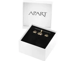 Złote kolczyki i zawieszka z cyrkoniami - komplet - kwiaty lotosu