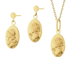 Złote kolczyki i zawieszka - komplet - kamea