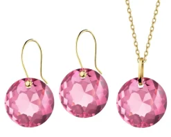 Złote kolczyki i zawieszka z kryształami syntetycznymi - komplet