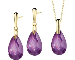 Złote kolczyki i zawieszka z cyrkoniami - komplet