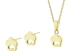 Złote kolczyki i zawieszka - komplet - kwiaty