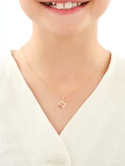 Złote kolczyki i zawieszka z emalią - komplet - gwiazdy, biedronki