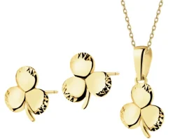 Złote kolczyki i zawieszka - komplet - koniczyny