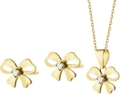 Złote kolczyki i zawieszka z cyrkoniami - komplet - kokardki