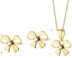 Złote kolczyki i zawieszka z cyrkoniami - komplet - kokardki