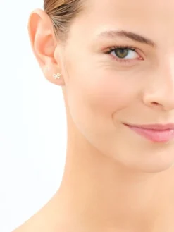 Złote kolczyki i zawieszka z cyrkoniami - komplet - kokardki