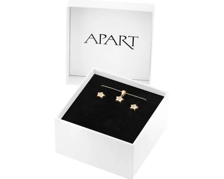 Złote kolczyki i zawieszka z cyrkoniami - komplet - gwiazdy