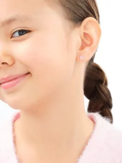 Złote kolczyki i zawieszka z cyrkoniami i emalią - komplet - kwiaty