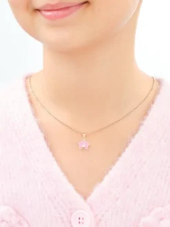 Złote kolczyki i zawieszka z cyrkoniami i emalią - komplet - kwiaty