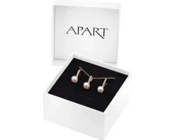 Złote kolczyki i zawieszka z perłami i cyrkoniami - komplet