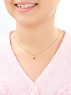 Złote kolczyki i zawieszka z emalią - komplet - wisienki