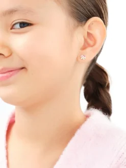 Złote kolczyki i zawieszka z cyrkoniami i emalią - komplet - kwiaty