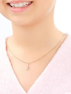 Złote kolczyki i zawieszka z cyrkoniami i emalią - komplet - kwiaty