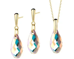 Złote kolczyki i zawieszka z kryształami syntetycznymi - komplet