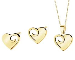 Złote kolczyki i zawieszka - komplet - serca