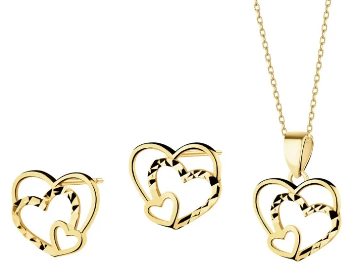 Złote kolczyki i zawieszka - komplet - serca