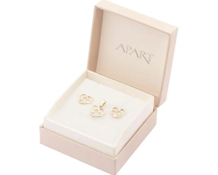 Złote kolczyki i zawieszka - komplet - serca