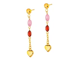 Złote kolczyki, szkło szlifowane - serca