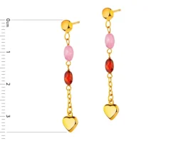 Złote kolczyki, szkło szlifowane - serca