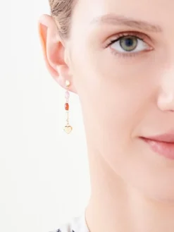 Złote kolczyki, szkło szlifowane - serca