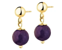 Złote kolczyki z ametystami  - kulki