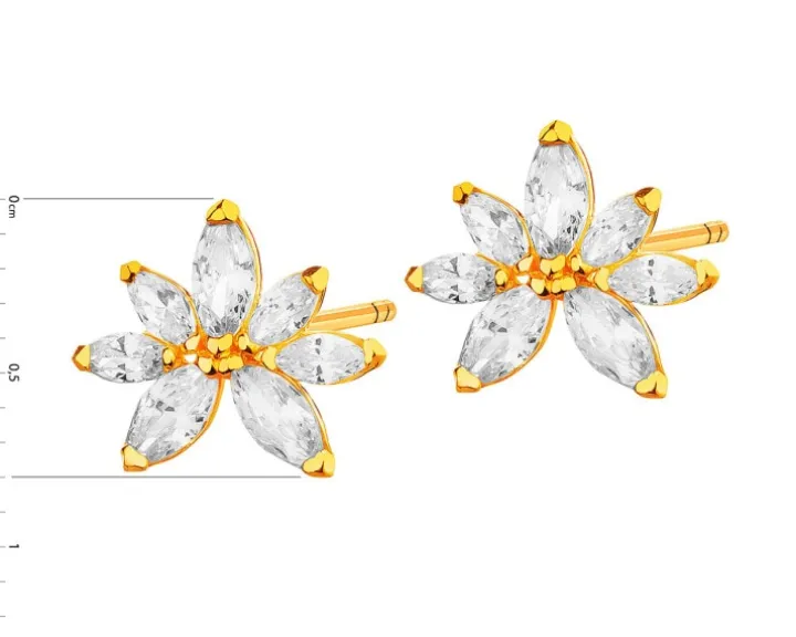 Złote kolczyki z cyrkoniami - kwiaty