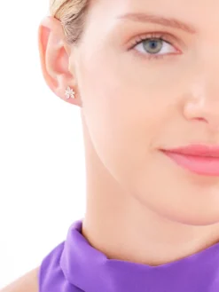 Złote kolczyki z cyrkoniami - kwiaty