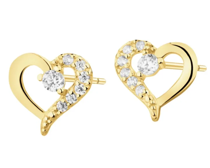 Złote kolczyki z cyrkoniami - serca