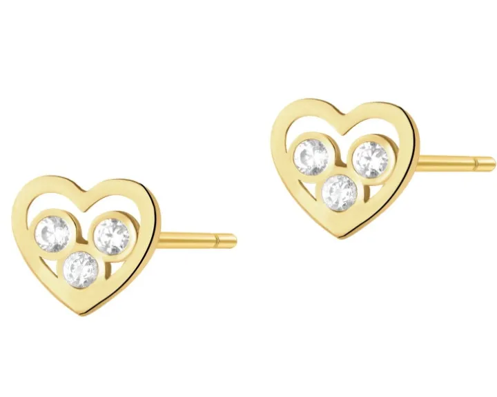 Złote kolczyki z cyrkoniami - serca
