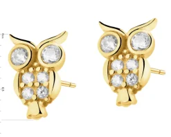 Złote kolczyki z cyrkoniami - sowy