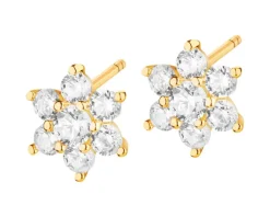 Złote kolczyki z cyrkoniami - kwiaty