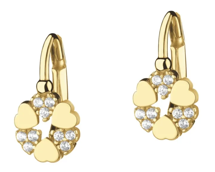 Złote kolczyki z cyrkoniami - serca