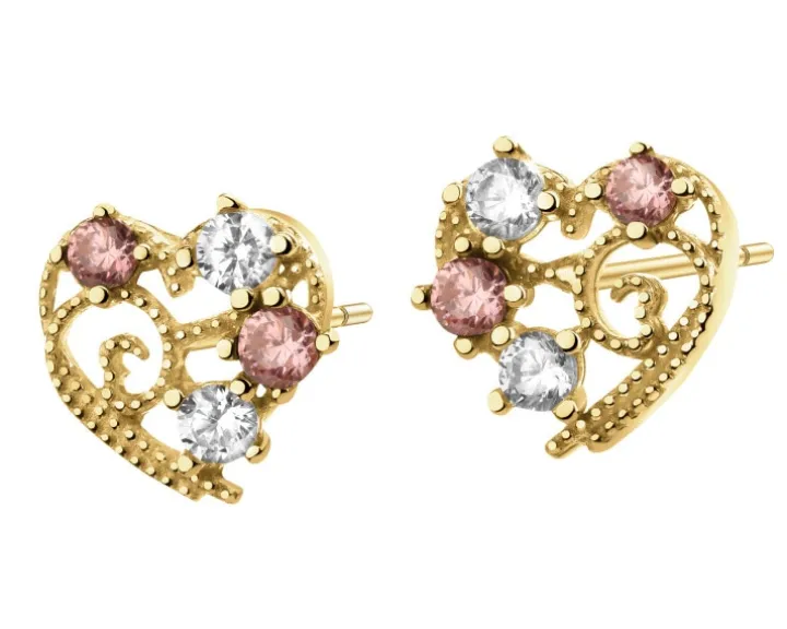 Złote kolczyki z cyrkoniami - serca