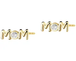 Złote kolczyki z cyrkoniami - mama