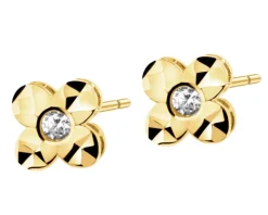 Złote kolczyki z cyrkoniami - kwiaty