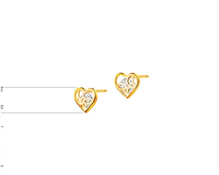 Złote kolczyki z cyrkoniami - serca, motyle