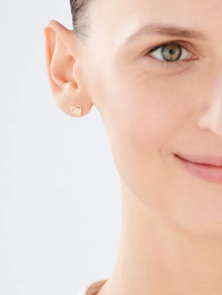 Złote kolczyki z cyrkoniami - serca, motyle