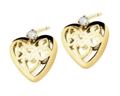 Złote kolczyki z cyrkoniami - serca