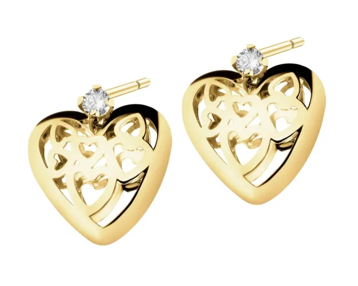 Złote kolczyki z cyrkoniami - serca